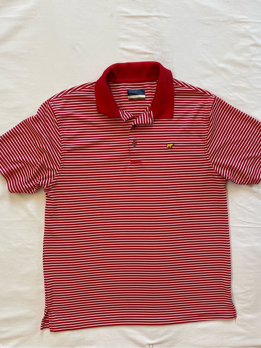 Jack Nicklaus Mens StayDri Striped Golf‎ Polo Shirt Red White Golden Bear Large